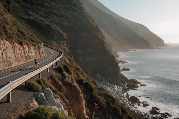 Riding bicycle by the sea