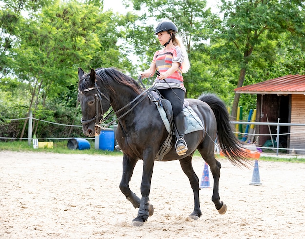 Riding girl and horse