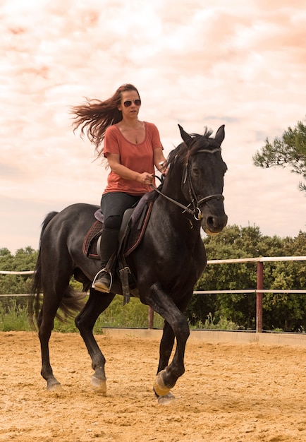 riding girl and stallion