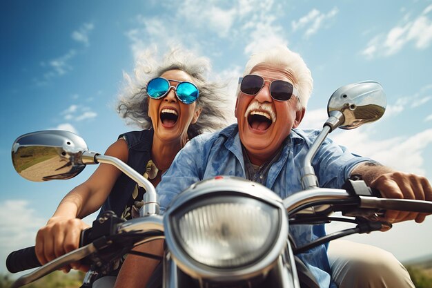 Riding Motorcycle Woman Back White Hair Color Wrinkles Muscle Ti