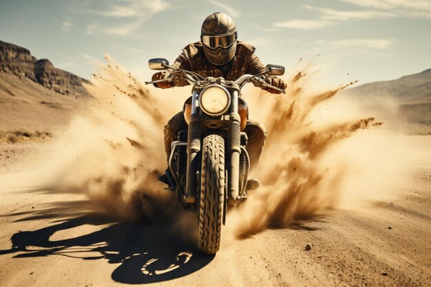 riding motorcycles on dusty road