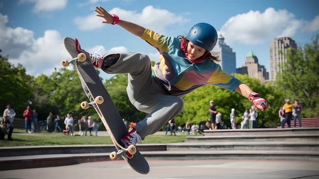 Riding a skateboard