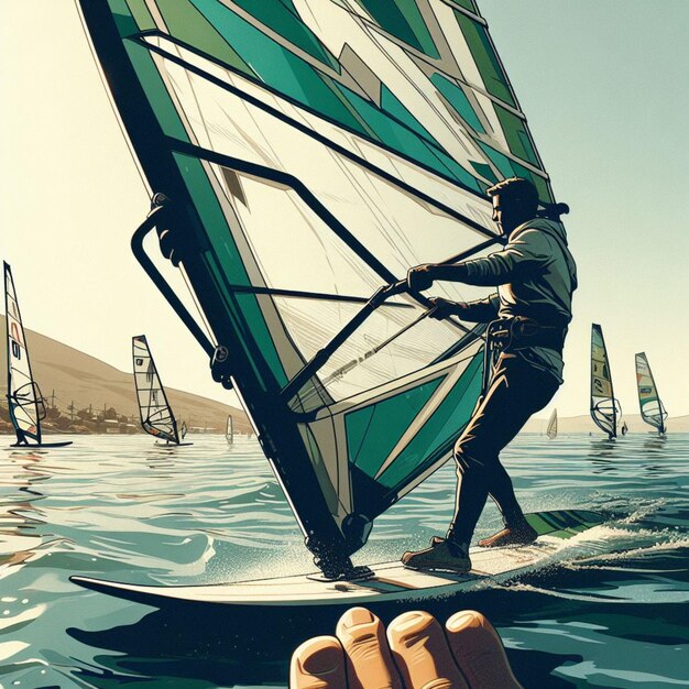 Photo riding the waves windsurfing adventure on a sunny day