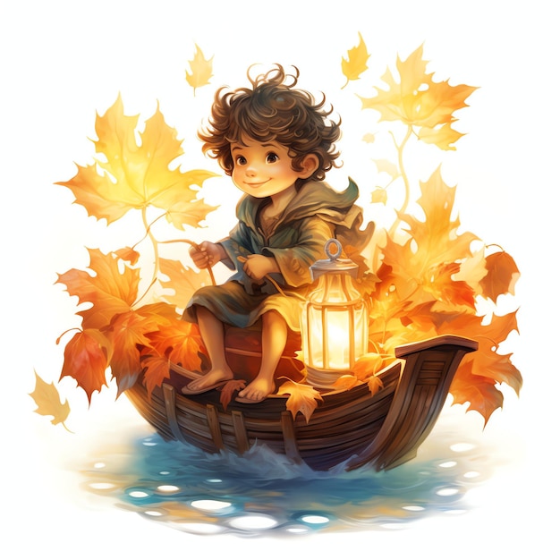 Premium Photo  Riding a whimsical leaf boat watercolor fairy boy fantasy