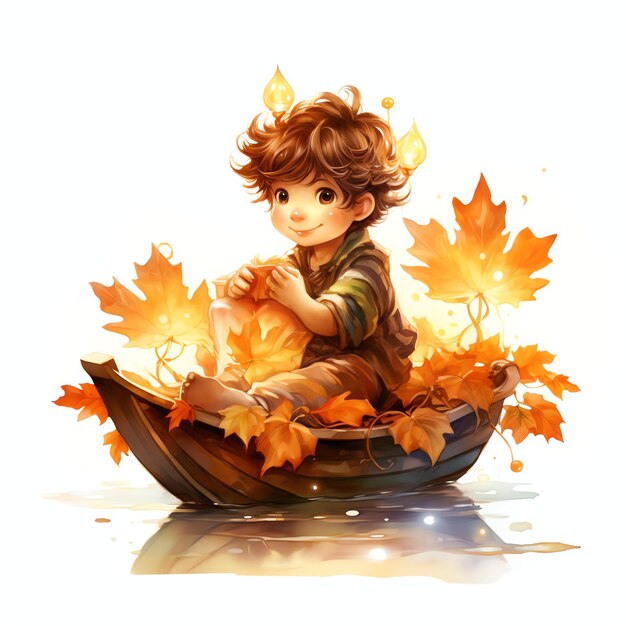 Premium Photo  Riding a whimsical leaf boat watercolor fairy boy fantasy