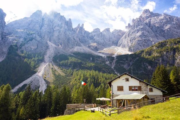 Rifugio Lunelli at the Dolomites mountains, Italy