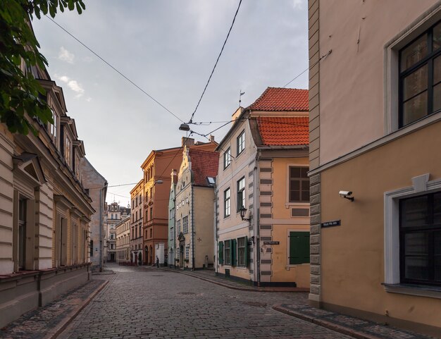 RIGA, LATVIA - 22 Jul 2011: Architecture of old Riga early in the morning. Riga is the capital and the largest city of Latvia widely known due to its unique medieval and Gothic architecture