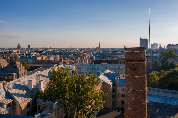 Riga/Latvia - August 10, 2020: Aerial view of the pedestrian Terbatas street. Pedestrian street in the capital of Latvia Riga.