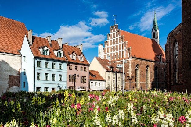 Riga, Latvia - July, 2017: Traditional architecture of old town Riga in Latvia