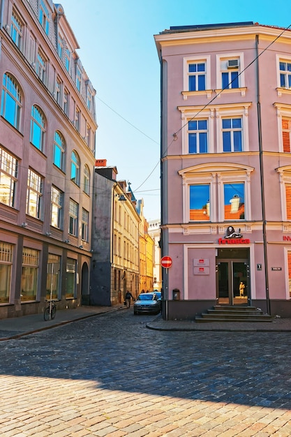 Riga, Latvia - September 3, 2014: Street and people in the historical center of the old town of Riga, Latvia. People on the background