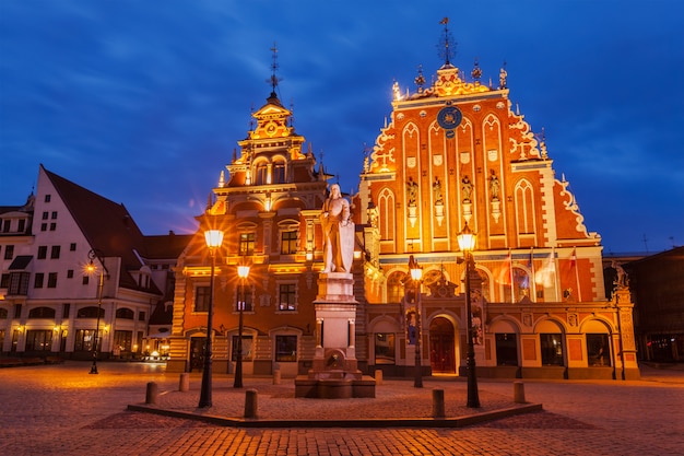 Riga Town Hall Square, House of the Blackheads and St. Roland Statue