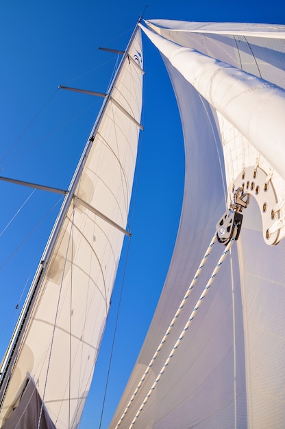 Rigging on a yachtThe yacht goes by the wind with a full sail in the Adriatic Sea