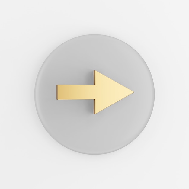 Right arrow gold icon. 3d rendering gray round key button, interface ui ux element.