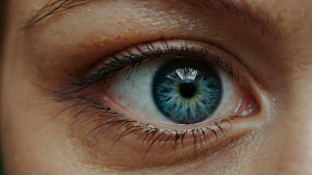 Photo right eye of a teenage girl observing something nearby