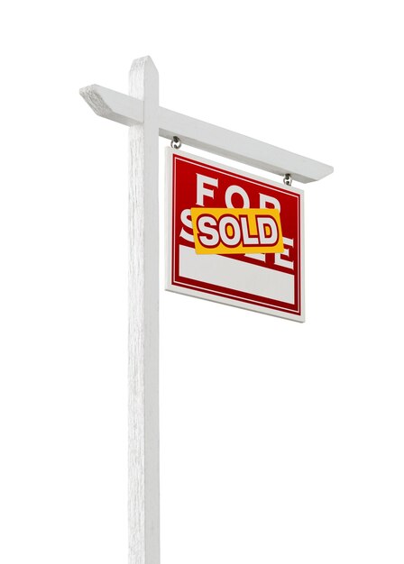 Right Facing Sold For Sale Real Estate Sign Isolated on a White Background