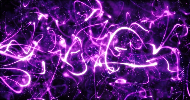 Right wavy flying glowing neon purple beautiful lines stripes and particles futuristic hitech