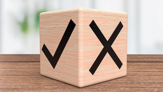 the right and wrong symbol on wood cube 3d rendering