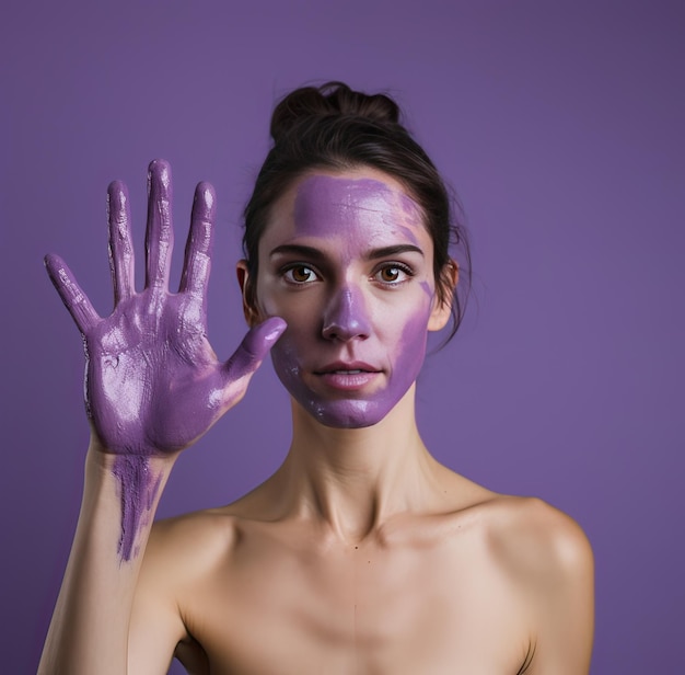 rights against female violence woman saying enough with purple colors