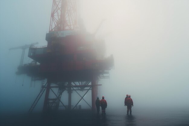 Rigwerkers industriële productie helm gas bouw olie bouwpersoneel mist