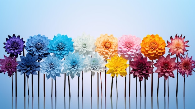 Rij van kleurrijke bloemen Stijlvolle rangschikking