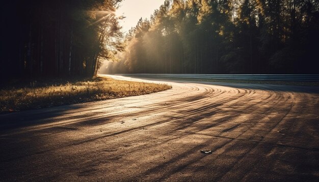 Rijden op een landelijke weg verdwijnpunt in de afstand gegenereerd door AI