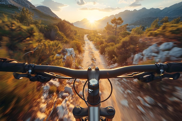 Rijden over een vuilweg op een fiets Generatieve AI