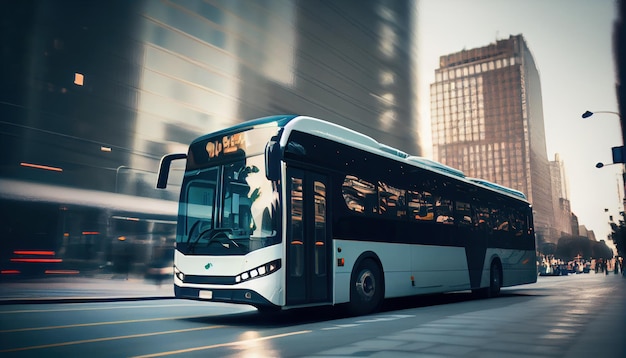 Rijdende bus in het stadsverkeer in bewegingsonscherpte