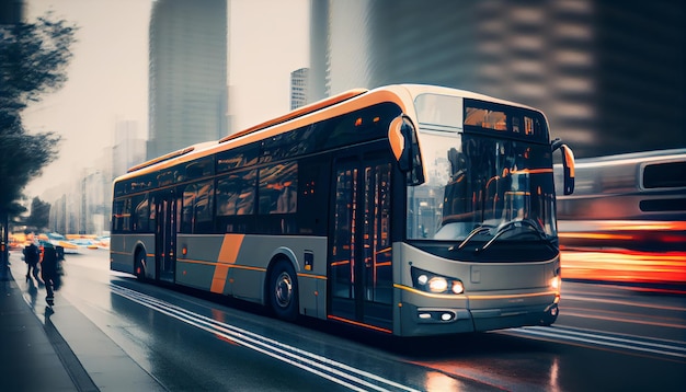 Rijdende bus in het stadsverkeer in bewegingsonscherpte