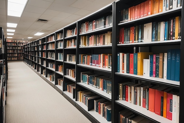 Rijen bibliotheekboeken op planken