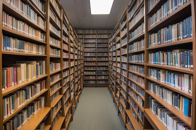 Rijen bibliotheekboeken op planken