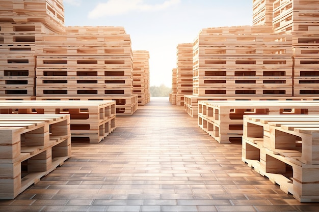 Rijen lege pallets wachten op hun lading