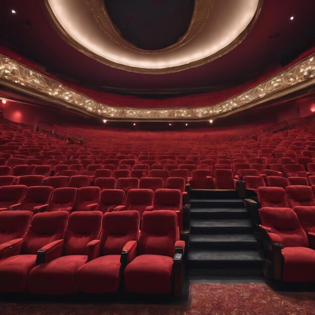Rijen rode stoelen in een theater