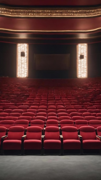 Rijen rode stoelen in een theater