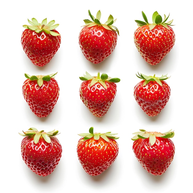 Rijke aardbeien in een rij op een witte achtergrond