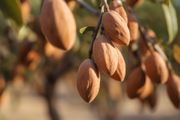 Rijke amandelnoten op een tak van de boom Genereren ai