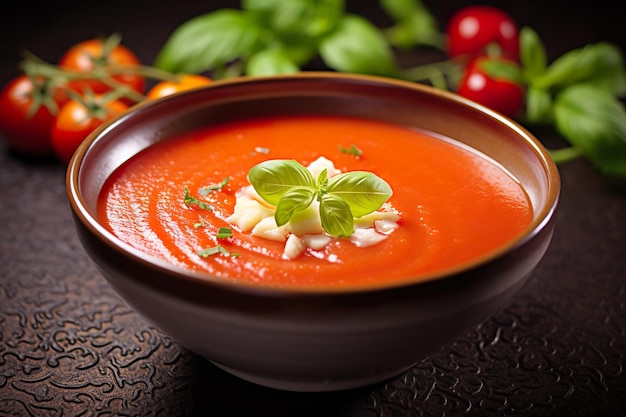 rijke en hartige tomatensoep een hartverwarmend elixer, perfect voor koude dagen Deze visuals geven de essentie van comfort en voeding weer, ideaal voor voedselliefhebbers en gezellige themaprojecten