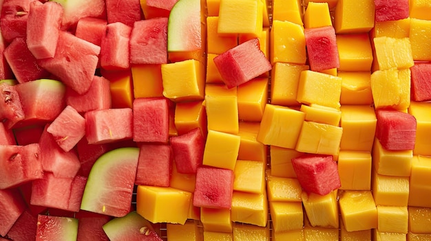 Rijke mango's en watermeloen kubussen sappige knapperige evenwichtige smaken heerlijke verfrissende zomer snack tropisch gegenereerd door AI