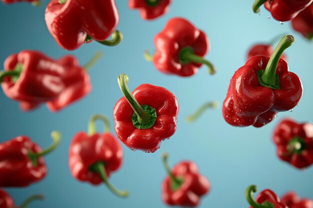 Rijke rode paprika's drijven in de lucht Generatieve AI