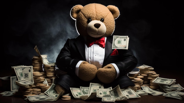Rijke teddybeer met veel geld, miljonair.