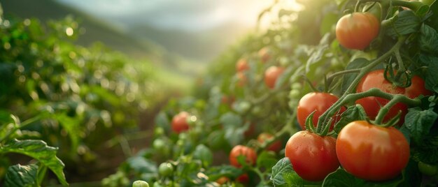 Rijke tomaten op de wijnstok in een zonnige tuin die frisheid en natuurlijke groei tonen