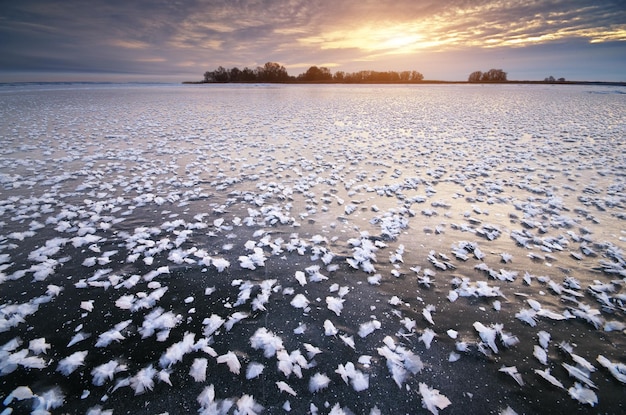 Rijp op bevroren ijs Natuurcompositie