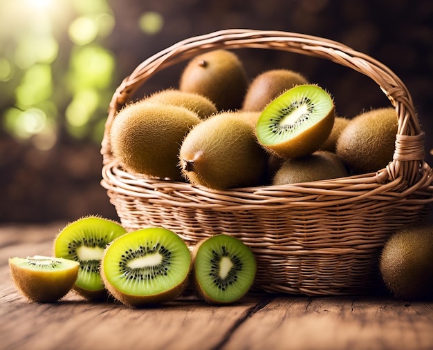 Rijp smakelijk kiwifruit in een overvolle mand