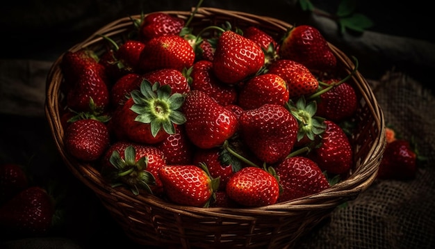 Rijpe aardbei in rieten mand verse natuur gegenereerd door AI