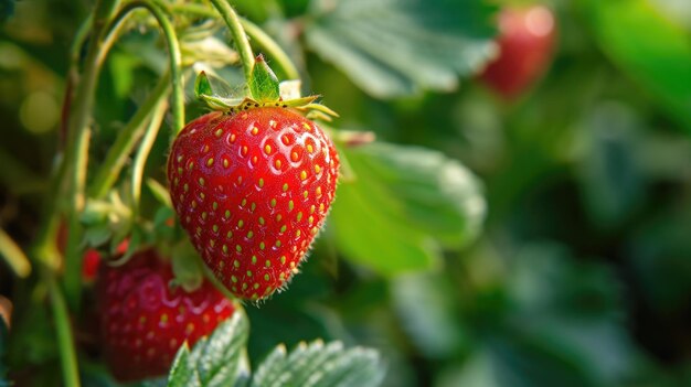 Rijpe aardbeien groeien op een struik