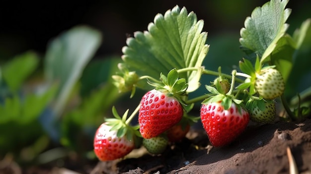 Rijpe aardbeien groeien