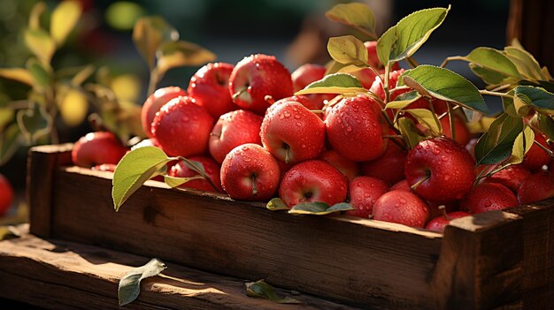 Rijpe biologische appels in houten kisten