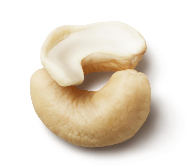 Rijpe cashewnoot geïsoleerd op witte achtergrond