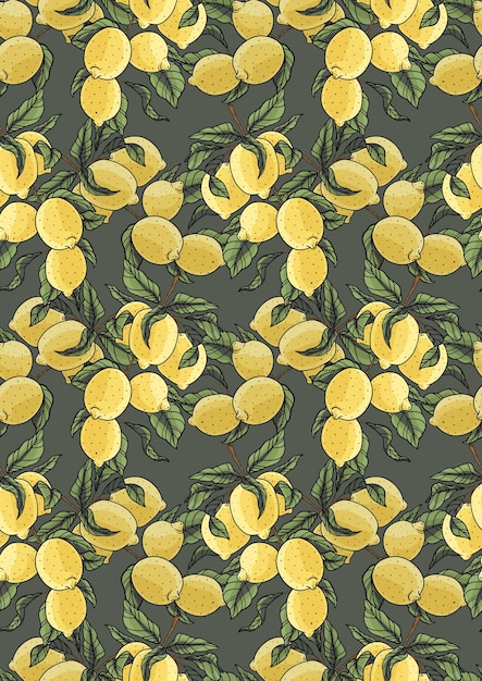 Foto rijpe citroenen print fruit met bladeren op grijze achtergrond