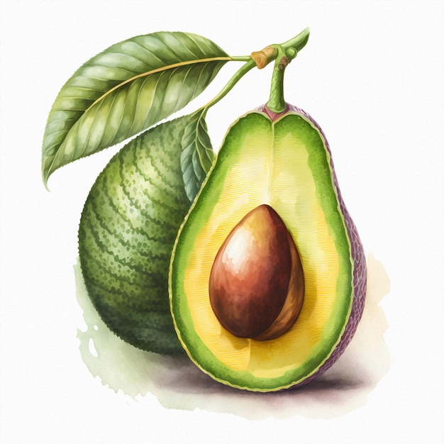 Rijpe groene avocado in tweeën gesneden Illustratie van een avocado fruit op een witte achtergrond Goede voeding