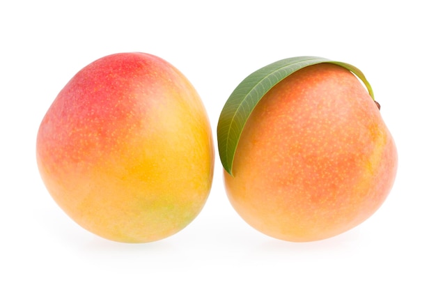 Rijpe mango die op witte achtergrond wordt geïsoleerd